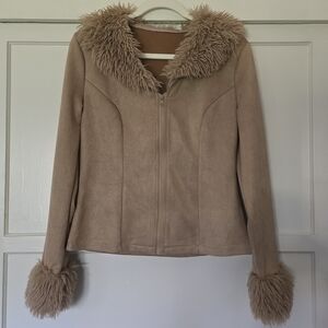 SHEIN Tan Teddy Jacket with Faux Fur Accents